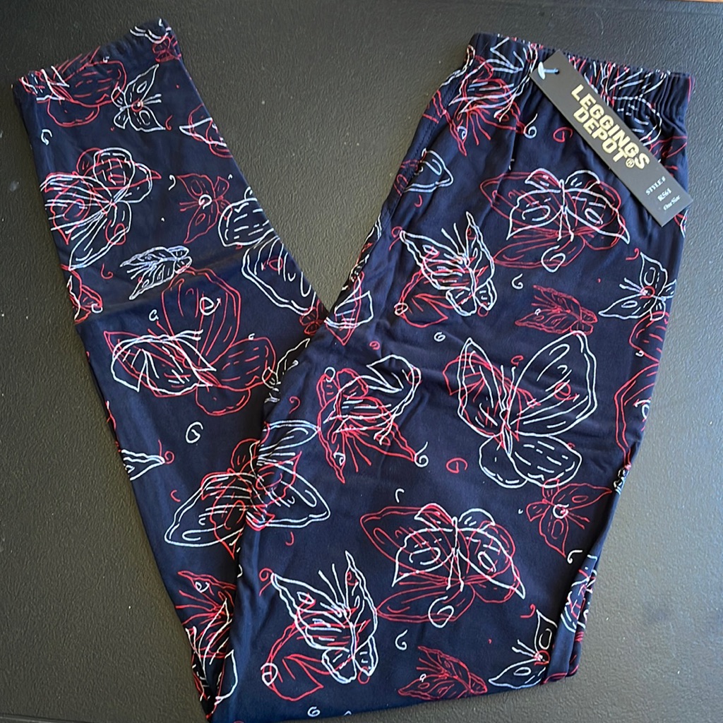 One Size Leggings Depot. Black, Red, White. Stretch/Double Stitched